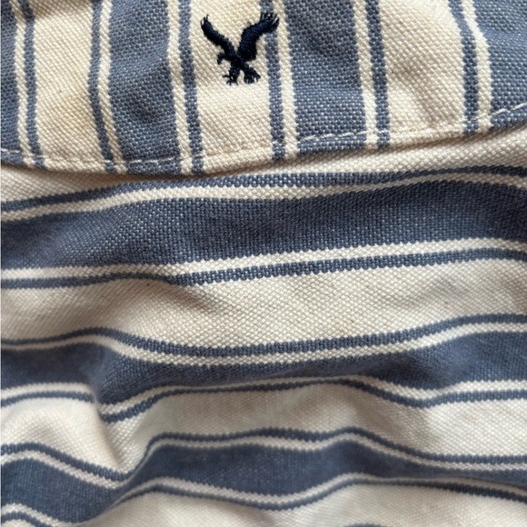 AE Striped Canvas Hobo Slouch Bag Double Knotted Handles Blue White Lined Beach - Picture 4 of 5